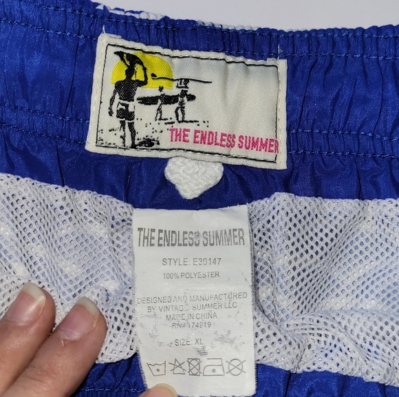 The Endless Summer Blue Wave Pattern Men's Swim Short Trunks - Picture 3 of 10